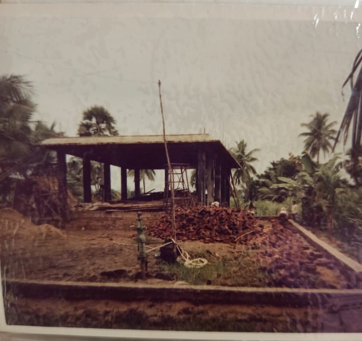 The temple's structural frame under construction, mid-1990s